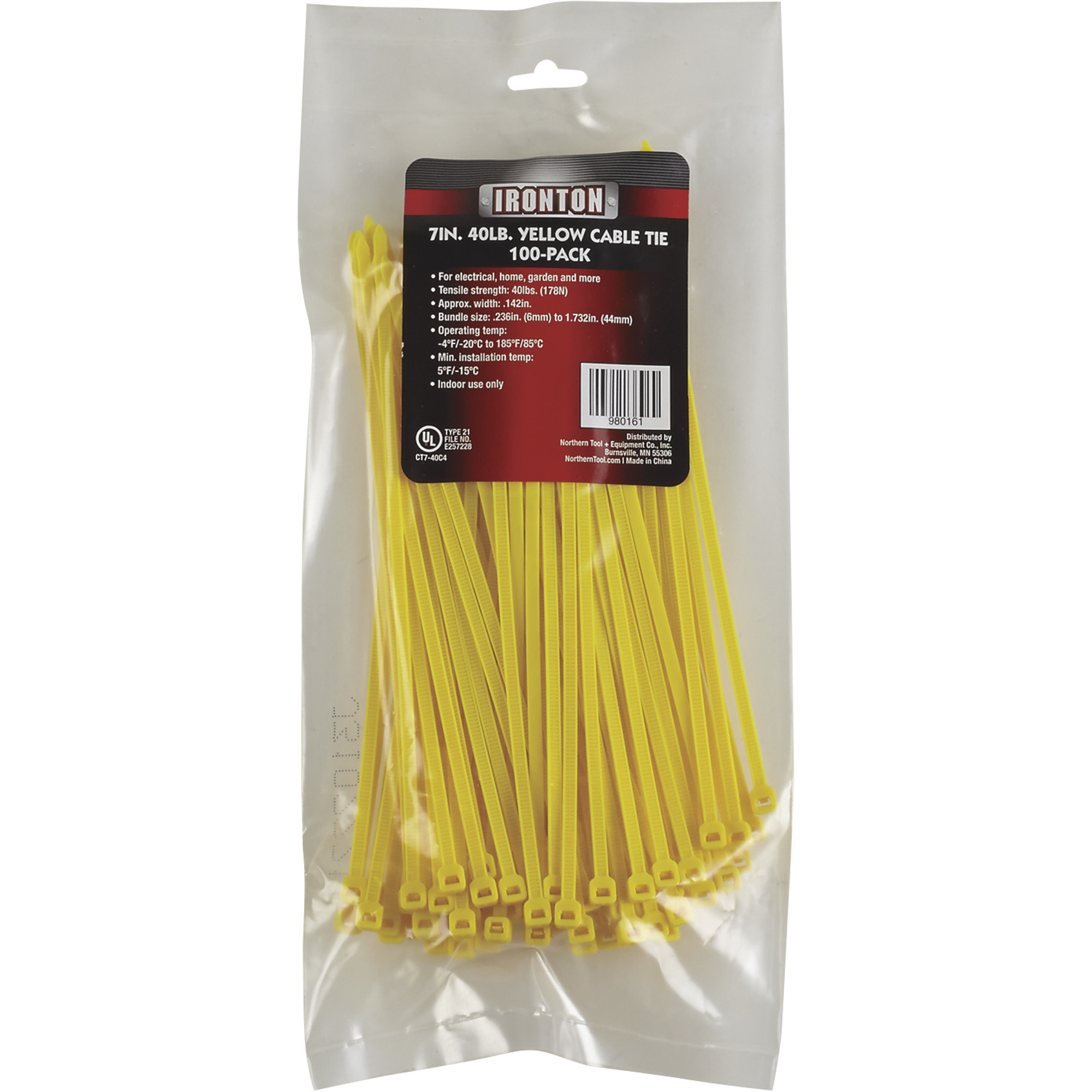 Ironton MultiPack of Cable Zip Ties — 100Pk., 7in.L x .142in.W, 40Lb